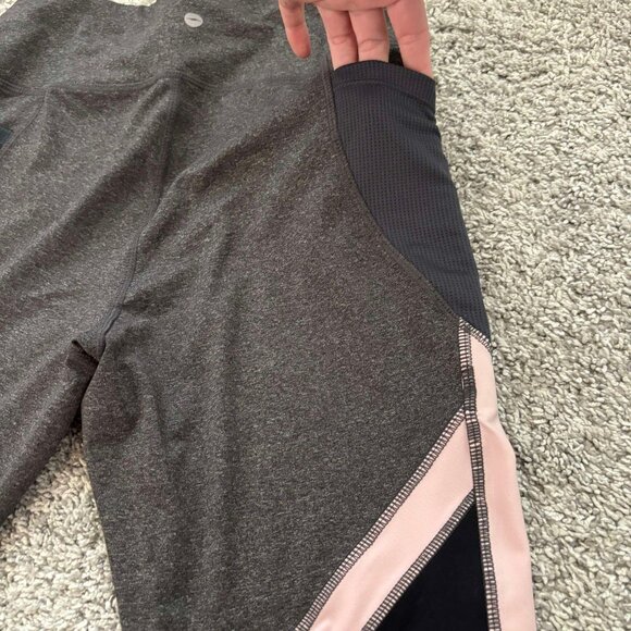 Women's Dark Grey & Pink & Mesh Pocketed Leggings with Drawstring Inside - Picture 2 of 7